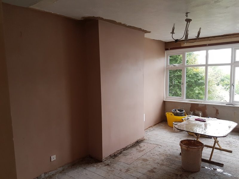 Dining room and chimney breast re-skimmed by CT2 Plastering & Rendering, Orpington