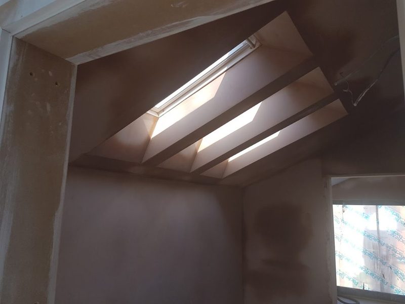 Vaulted ceiling with roof windows – skimmed reveals by CT2 Plastering & Rendering, Orpington
