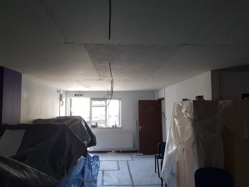 Large room ceiling boarded ready for plastering by CT2 Plastering & Rendering, Orpington
